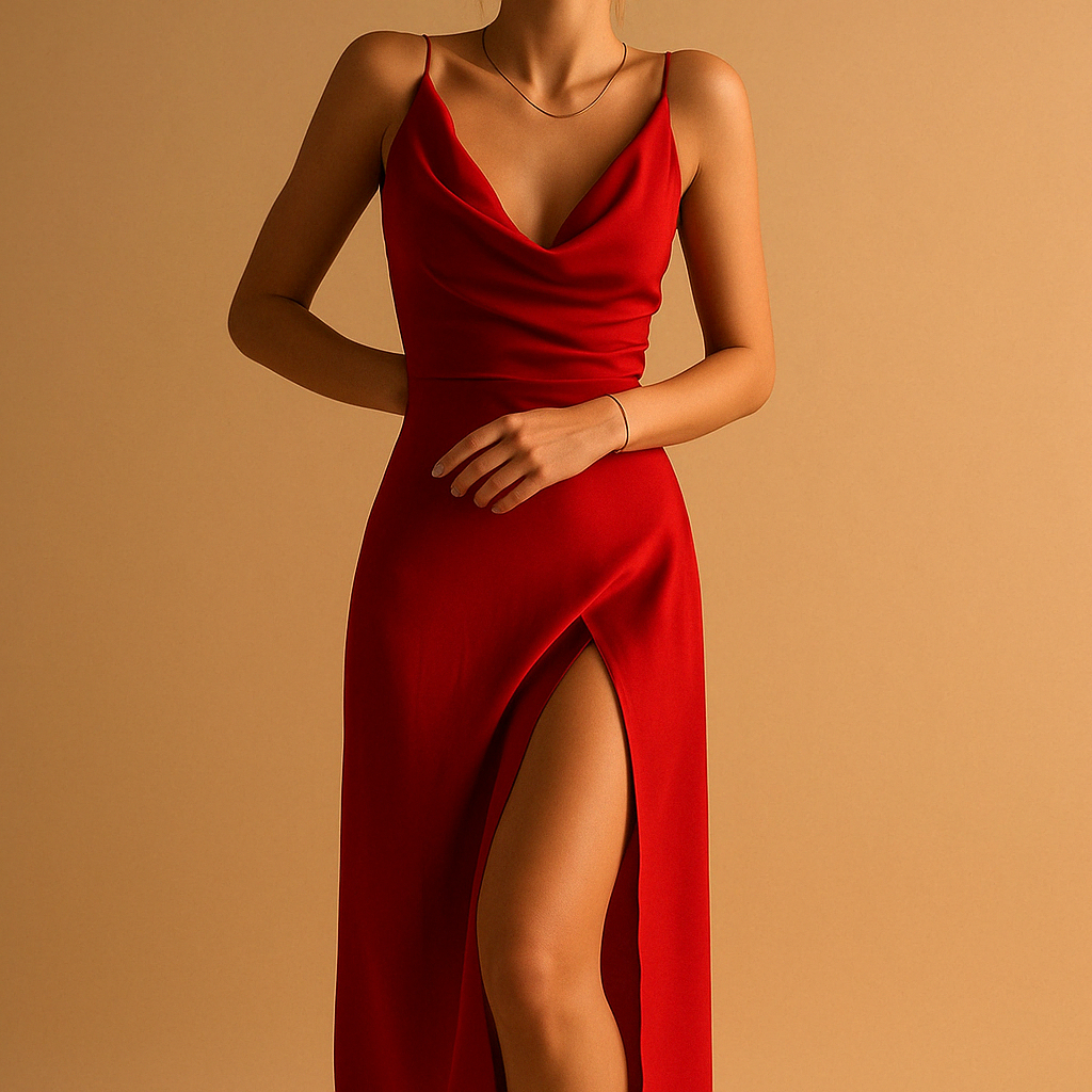 Elegant V-neck maxi dress for women with flowing silhouette and concealed zipper, perfect for weddings, galas, and formal events.