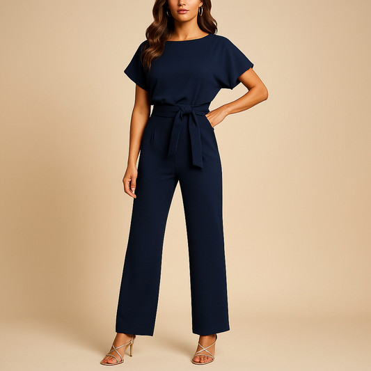 High-waist jumpsuit for women with elegant lace-up detail and flattering fit, perfect for work, evening outings, or casual chic occasions.